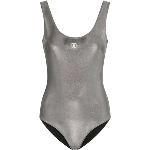 Metallic U-neck Swimsuit with Open Back , female, Sizes: XS - Dolce & Gabbana - Modalova