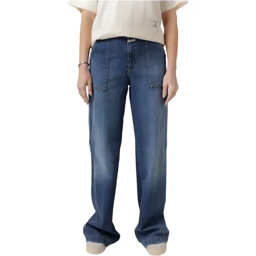 Blaue Mid Rise Jeans mit Verstecktem Reißverschluss , Damen, Größe: W26 - closed - Modalova