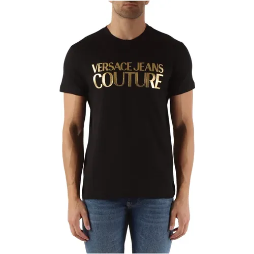 Slim Fit Cotton Logo T-shirt , male, Sizes: M - Versace Jeans Couture - Modalova