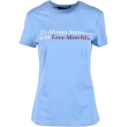 Baumwoll T-Shirt mit Stilvollem Design , Damen, Größe: L - Love Moschino - Modalova