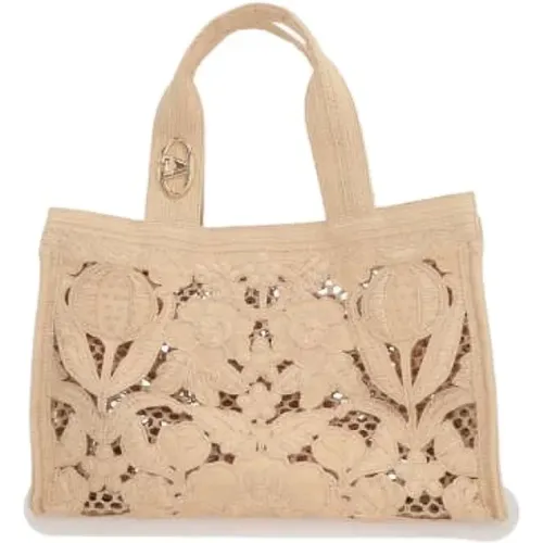Natural Synthetic Tote Bag with Lace Effect , female, Sizes: ONE SIZE - Valentino Garavani - Modalova