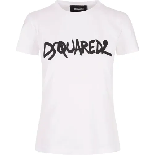 Weiße Baumwoll-Jersey-Rundhals-T-Shirt , Damen, Größe: S - Dsquared2 - Modalova