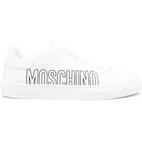 Weiße Leder Casual Sneakers , Herren, Größe: 44 EU - Moschino - Modalova