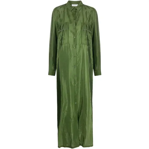 Emerald Satin Chemisier Dress , female, Sizes: M - Fabiana Filippi - Modalova