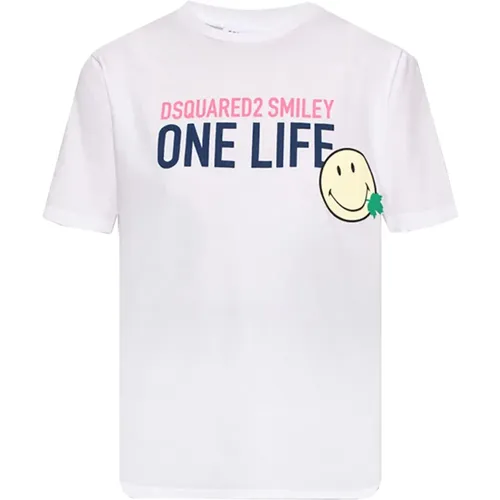 One Life One Planet Smiley T-Shirt with Print , female, Sizes: L, M, S - Dsquared2 - Modalova