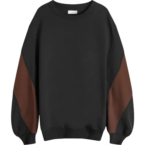 Crew Sweatshirt mit Panelärmeln in Schwarz , Herren, Größe: M - Dries Van Noten - Modalova