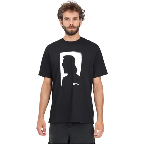 Porträt-Print Schwarzes T-Shirt , Herren, Größe: XS - Karl Lagerfeld - Modalova
