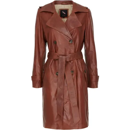 Dunkelbrauner Leder Trenchcoat , Damen, Größe: 2XL - BTFCPH - Modalova