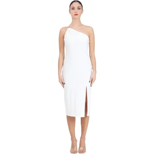 Weiße One-Shoulder-Midi-Kleid mit Gold Detail , Damen, Größe: 2XS - Ralph Lauren - Modalova