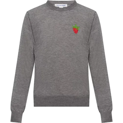 Round Neck Sweater with Embroidered Strawberries , male, Sizes: S, L, M - Comme des Garçons - Modalova