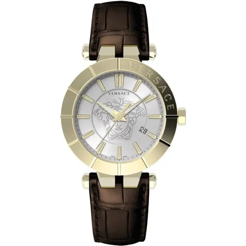 V-Race Restyling Leather Date Watch , male, Sizes: ONE SIZE - Versace - Modalova