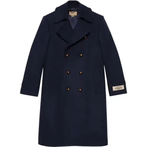 Midnight Wool Coat with Logo Patch , female, Sizes: 2XL, XL - Gucci - Modalova