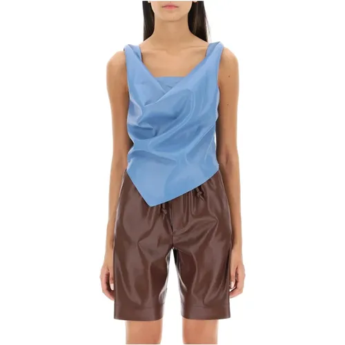 Draped Alt-Leather Top with Asymmetric Hemline , female, Sizes: S - Nanushka - Modalova