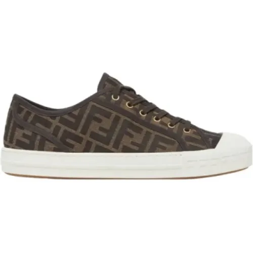 Braune Domino Jacquard Sneakers , Damen, Größe: 38 EU - Fendi - Modalova