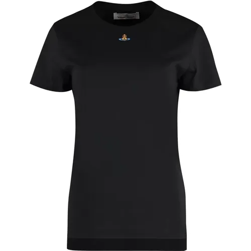 Baumwoll-Crew-Neck T-Shirt mit geripptem Kragen,Geripptes Baumwoll-Crew-Neck T-Shirt - Vivienne Westwood - Modalova