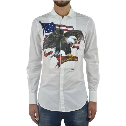 Elegant Men`s Shirt with Graffiti Print , male, Sizes: S - Dsquared2 - Modalova