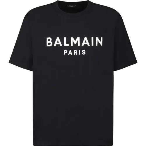 Schwarzes T-Shirt aus Bio-Baumwolle mit Aufdruck,Klassisches Logo T-Shirt,Paris T-Shirt - Balmain - Modalova