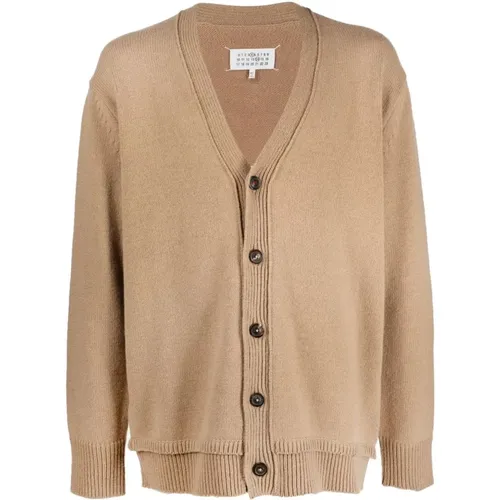 Beiger Woll Leinen Baumwoll Cardigan - Maison Margiela - Modalova