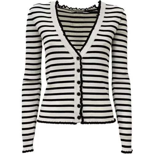 Gestreifter Cardigan Weiße Baumwollstrickjacke , Damen, Größe: L - Pennyblack - Modalova