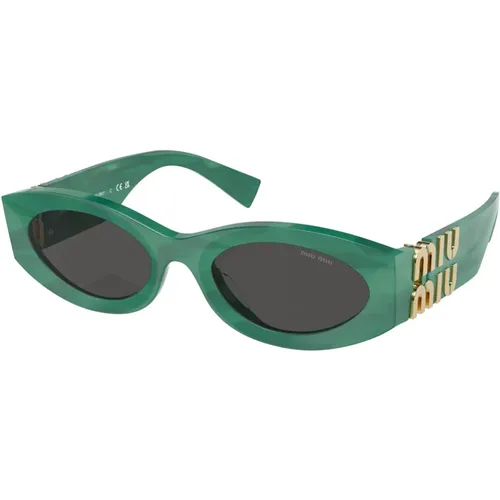Grün/Dunkelgrau Sonnenbrille , Damen, Größe: 54 MM - Miu Miu - Modalova
