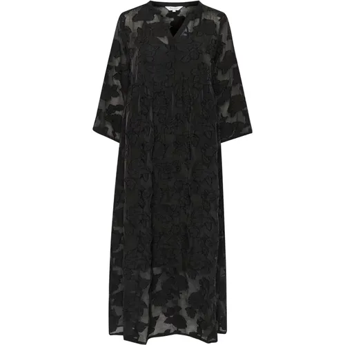 Schwarzes Blumenkleid mit 3/4 Ärmeln , Damen, Größe: XL - Part Two - Modalova