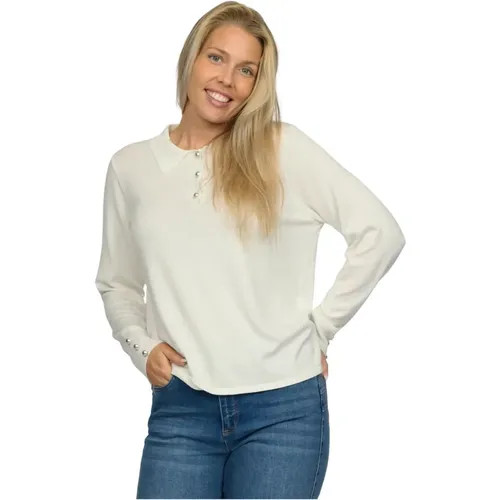 Cremefarbener Liona Pullover mit Kragen und Perlen - 2-Biz - Modalova