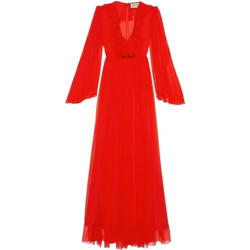 Silk Midi Dress with Ruched Details , female, Sizes: S - Gucci - Modalova