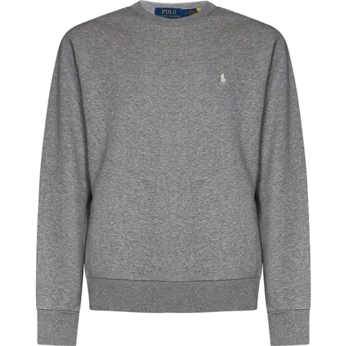 Melange Grauer Crewneck Sweatshirt mit Pony-Stickerei , Herren, Größe: 2XL - Ralph Lauren - Modalova