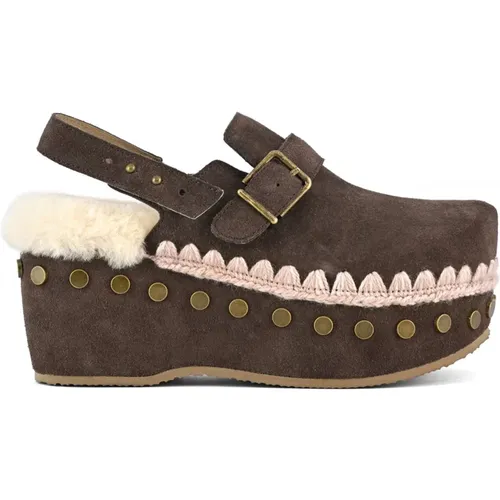 Schaffell Backstrap Clog mit Häkelstich , Damen, Größe: 36 EU - Mou - Modalova