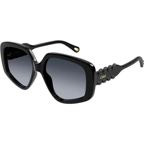 Oversized Geometric Sunglasses with Leather Detail , female, Sizes: 56 MM - Chloé - Modalova