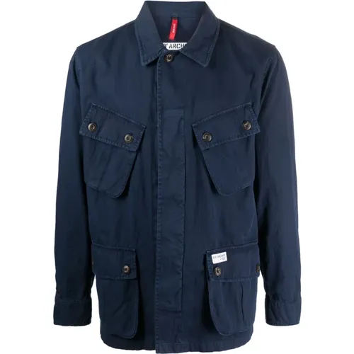Navy Blaue Cargo Taschen Jacke , Herren, Größe: L - Fay - Modalova