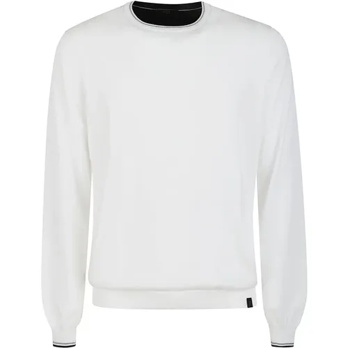 Weißer Pullover - Regular Fit - Geeignet für kaltes Wetter - 100% Baumwolle , Herren, Größe: XL - Fay - Modalova