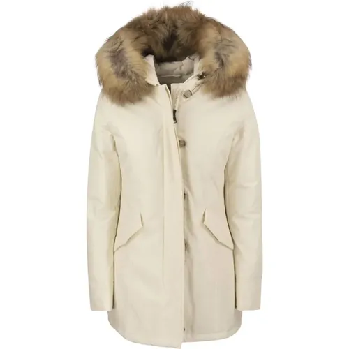 Milky Cream Arctic Raccoon Parka , female, Sizes: L, S, XS - Woolrich - Modalova