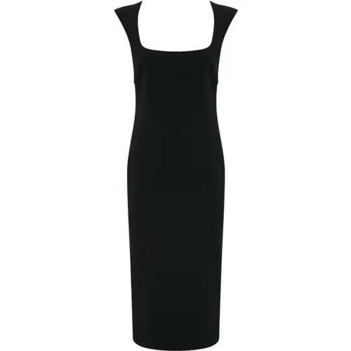 Schwarzes Crepe Midi Kleid Quadratischer Ausschnitt - pinko - Modalova