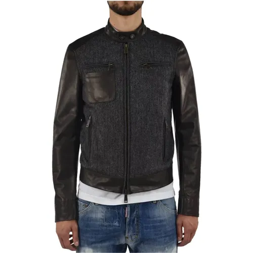 Brown Leather Jacket for Men , male, Sizes: M, L - Dsquared2 - Modalova