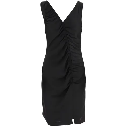 Schwarzes Drapiertes V-Ausschnitt Technisches Jersey Kleid - pinko - Modalova
