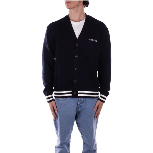 Blauer Cardigan mit Frontlogo Knopf , Herren, Größe: L - Guess - Modalova