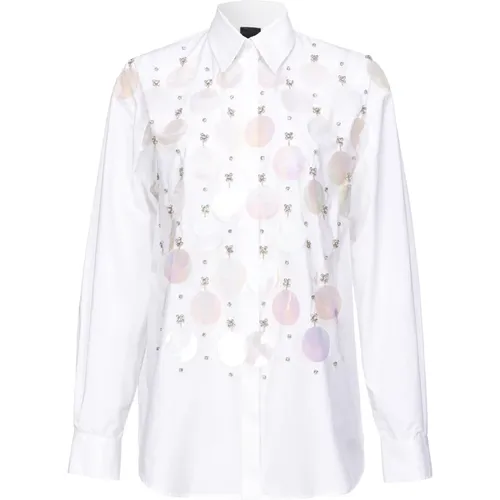 Popeline-Hemd mit Paillettenstickerei , Damen, Größe: 2XS - pinko - Modalova