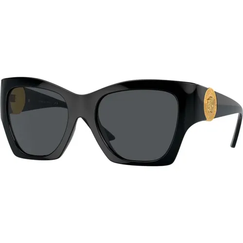 Schwarze/Graue Sonnenbrille , Damen, Größe: 55 MM - Versace - Modalova