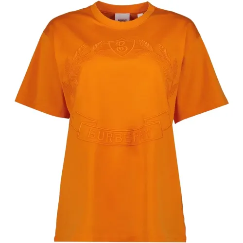 Oversized Rundhals Besticktes T-Shirt , Damen, Größe: XS - Burberry - Modalova