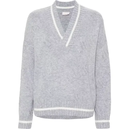 Jacquard Logo Pullover Grau/Weiß , Damen, Größe: S - Liu Jo - Modalova