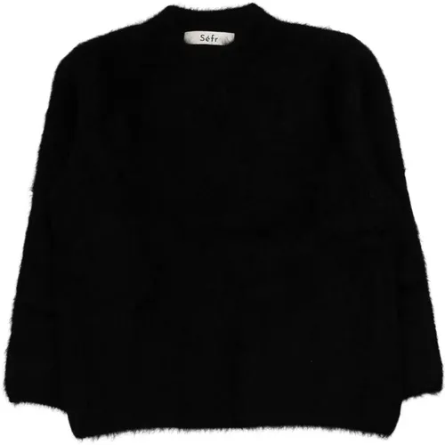 Chunky Schwarzer Alpaka Blend Pullover , Herren, Größe: L - Séfr - Modalova