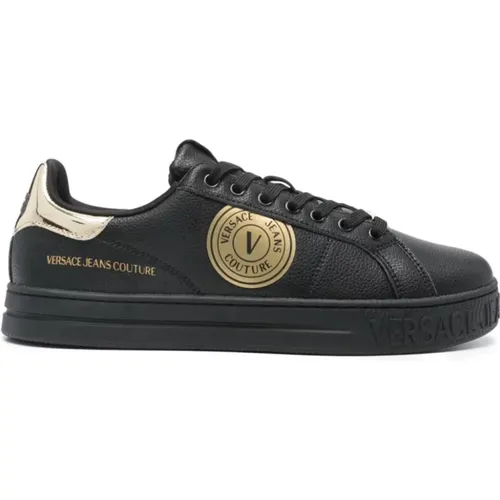 Schwarze Lederschuhe mit goldenen Details , Herren, Größe: 44 EU - Versace Jeans Couture - Modalova