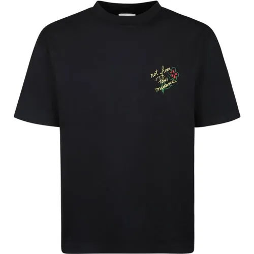 Schwarzes Baumwoll-T-Shirt mit Slogan-Druck , Herren, Größe: S - Drole de Monsieur - Modalova