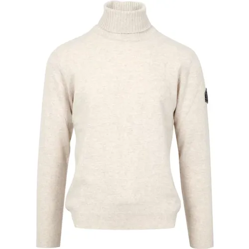 Cremefarbener Wollmischung Turtleneck Sweater mit Denim Patch - Roy Roger's - Modalova