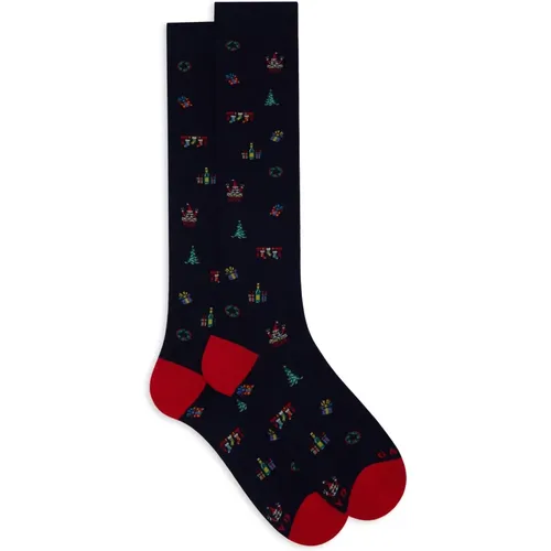 Damen lange blaue Baumwollsocken mit gemischtem Weihnachtsmotiv , Damen, Größe: S - Gallo - Modalova