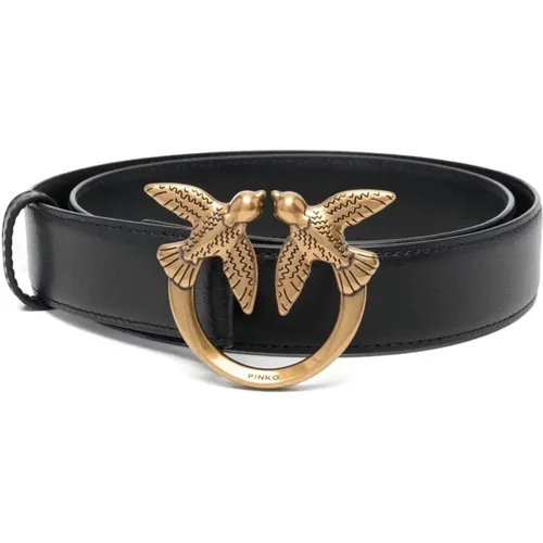 Leather Belt with Gold Logo , female, Sizes: L, XS, S - pinko - Modalova