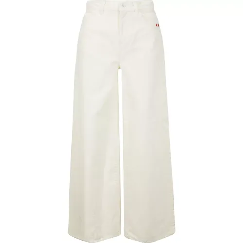 Wide Leg Embroidered Logo Jeans Trousers - Amish - Modalova