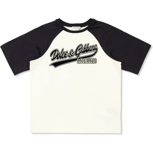 T-Shirt mit Logo und Samt-Finish - Dolce & Gabbana - Modalova