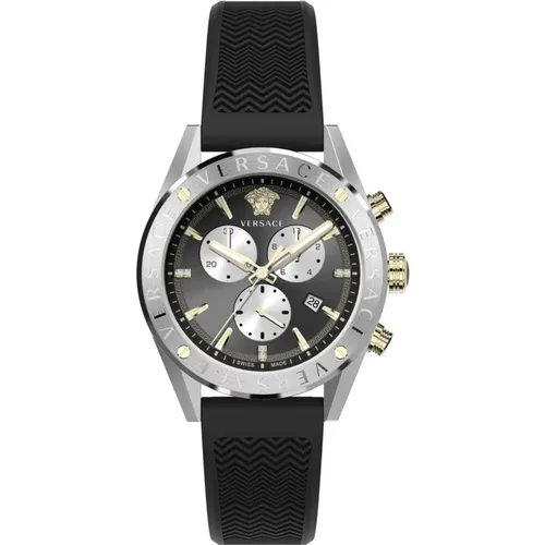 V-Chrono Chronograph Watch Black Silicone , male, Sizes: ONE SIZE - Versace - Modalova